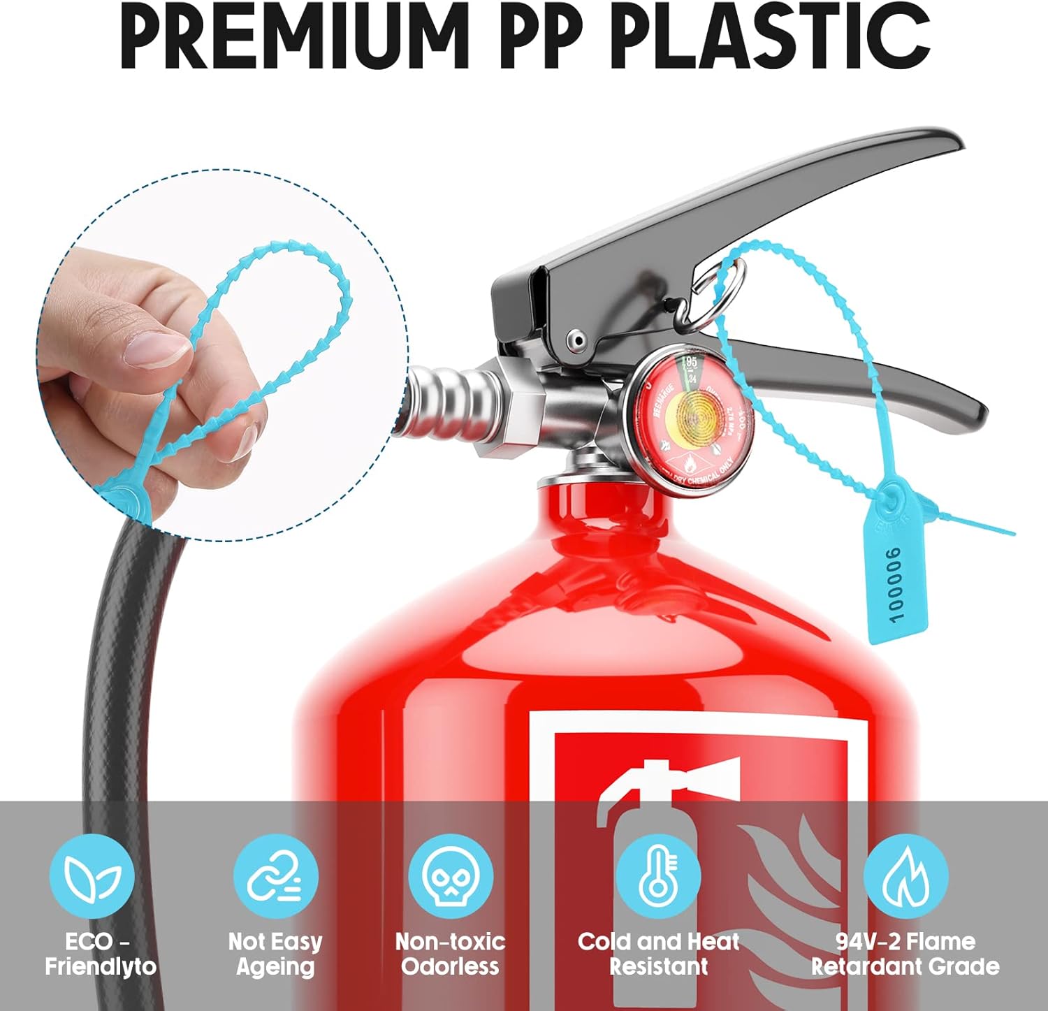1000 Pcs Plastic Tamper Seals Fire Extinguisher Tags Security Tags Seals Safety Numbered Zip Ties Labels Safety Disposable Self Locking Signage 250 mm Length (Light Blue) - Image 3