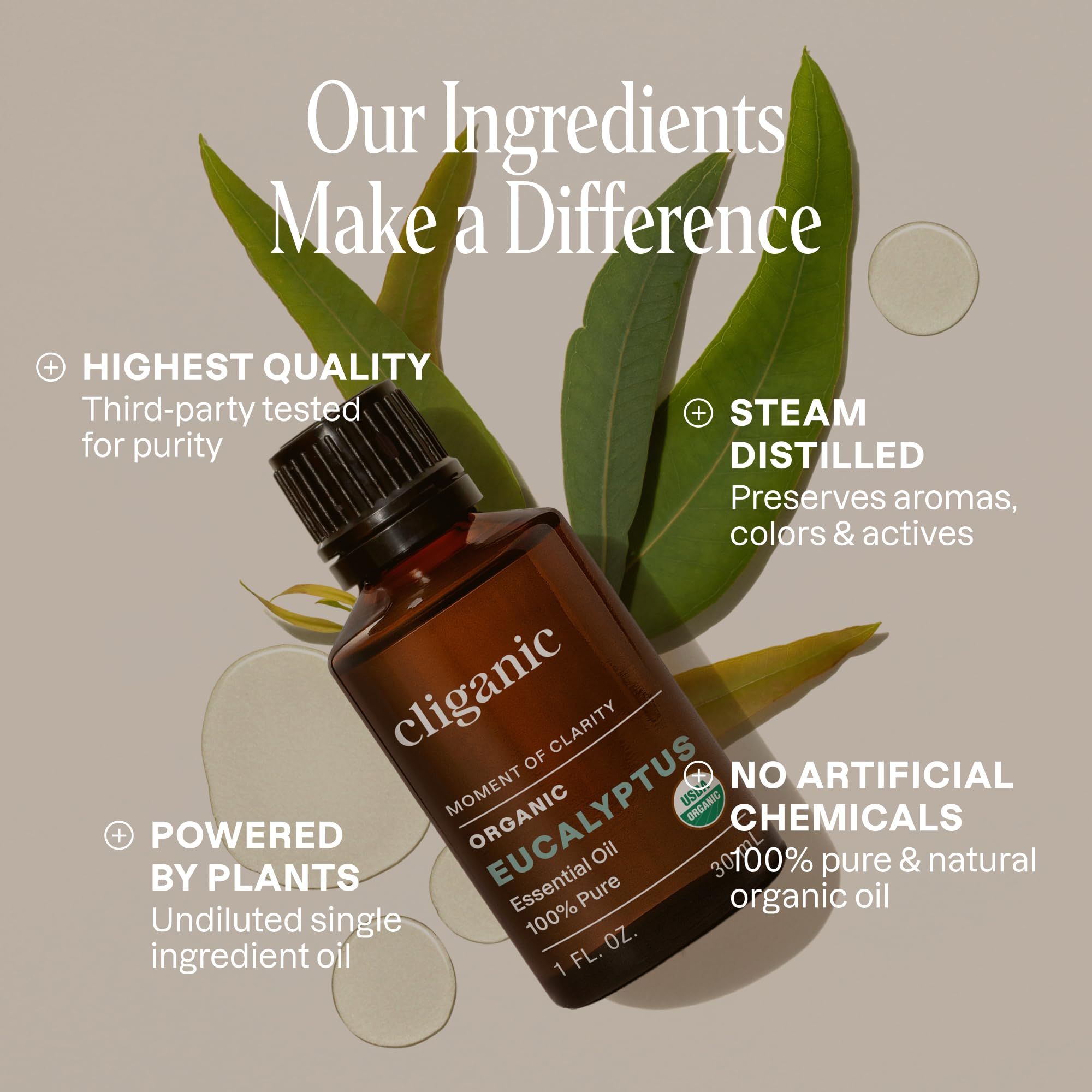Cliganic Aceite esencial de eucalipto orgánico USDA, 100% puro, aceite de aromaterapia natural para difusor destilado al vapor, con verificación sin OMG