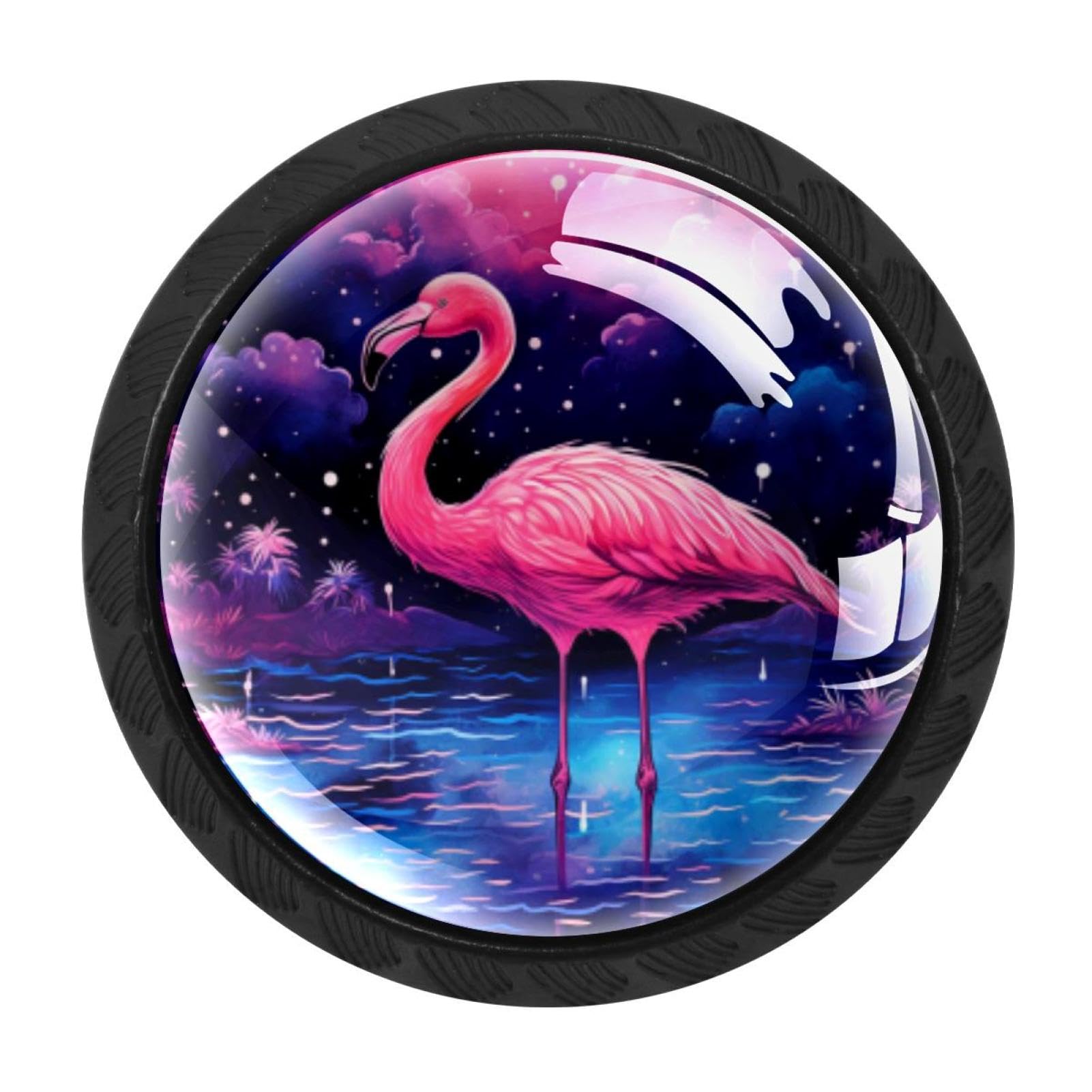 CHENZZZZ 4 Pieces Starry Flamingos Kitchen Cabinet Knobs Drawer Knobs Dresser Knobs Black Knobs Drawer Pulls Dresser Drawer Handles Knobs for Dresser Drawers