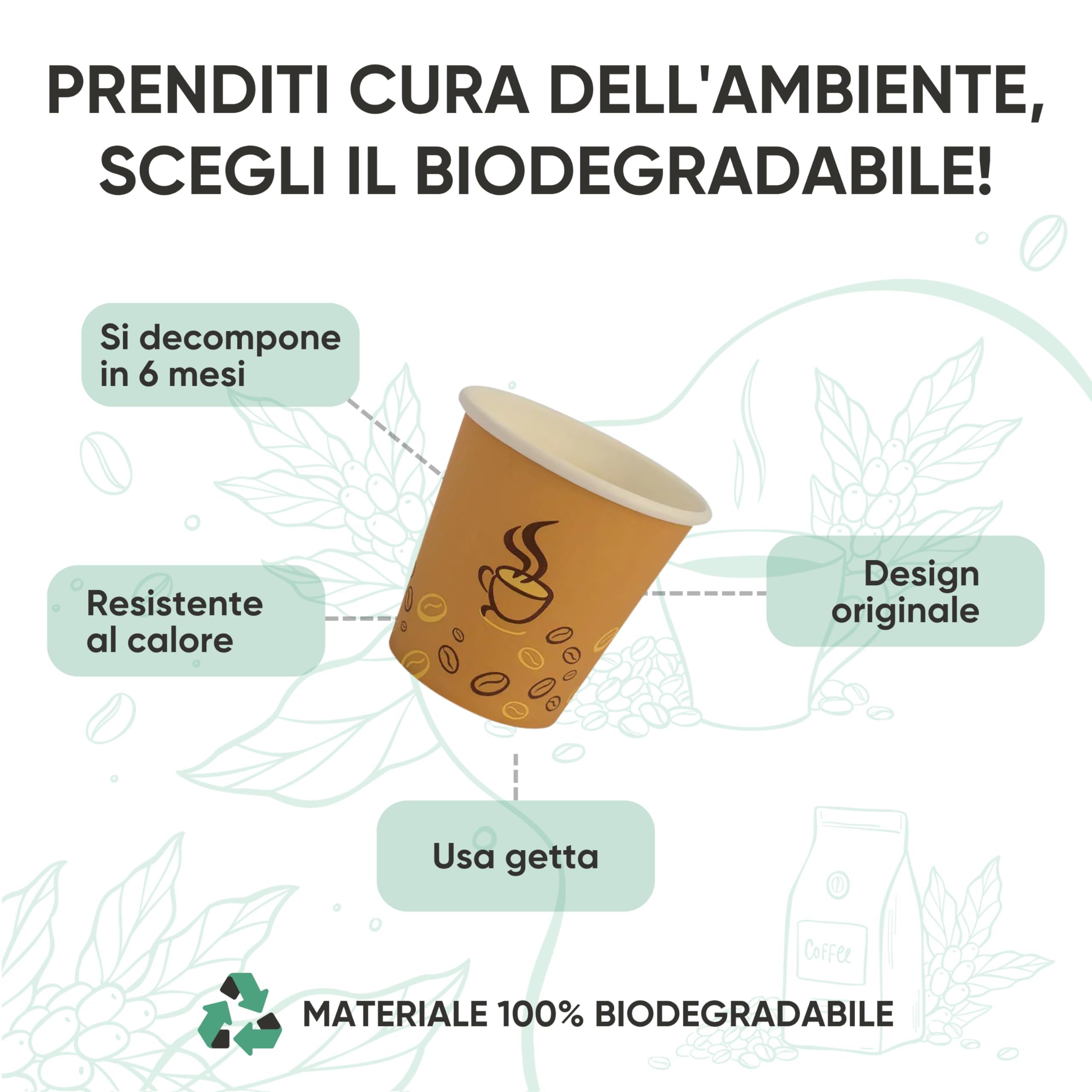 ecodrinks - 1000 Bicchieri Caffe Carta Da 75ml - Set Bicchierini caffè Monouso per Bevande Calde/Fredde - Biodegradabili, Eco-friendly e Made in Italy, Marrone