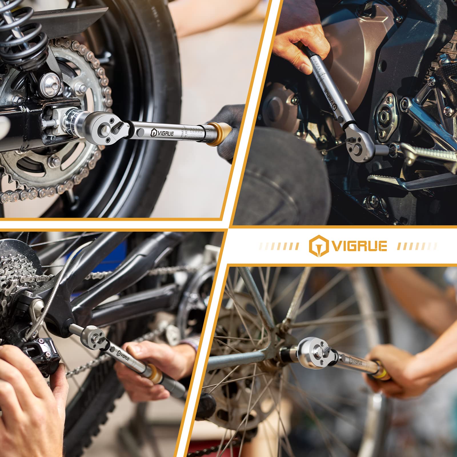 VIGRUE Chiave dinamometrica per bicicletta, chiave dinamometrica da 1/4", 5-25 Nm ± 4%, precisione di errore con asta di prolunga, giunto universale, manicotto magnetico per candela, punte per