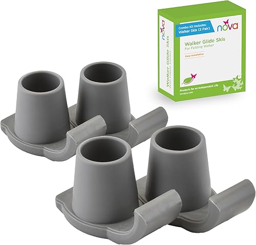 NOVA Walker Skis - Juego de 4 esquís para caminantes plegables, accesorios universales para andadores, reemplazo de pelota de tenis, ayuda de