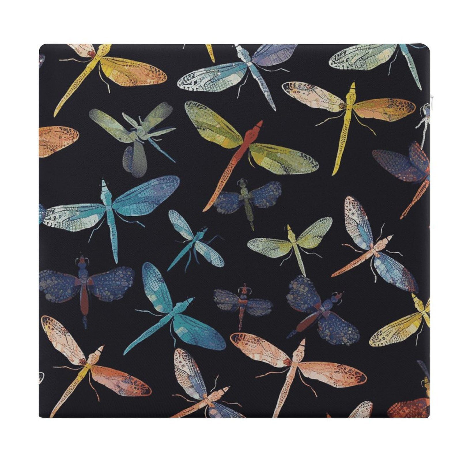 JTREHY Colorful Dragonfly Chair Cushions Non-Slip Bar Stool Cushions Ultra Soft Warm Memory Foam Meditation Cushion Removable Large Square Seat Cushions for Dining Chair 15x14In