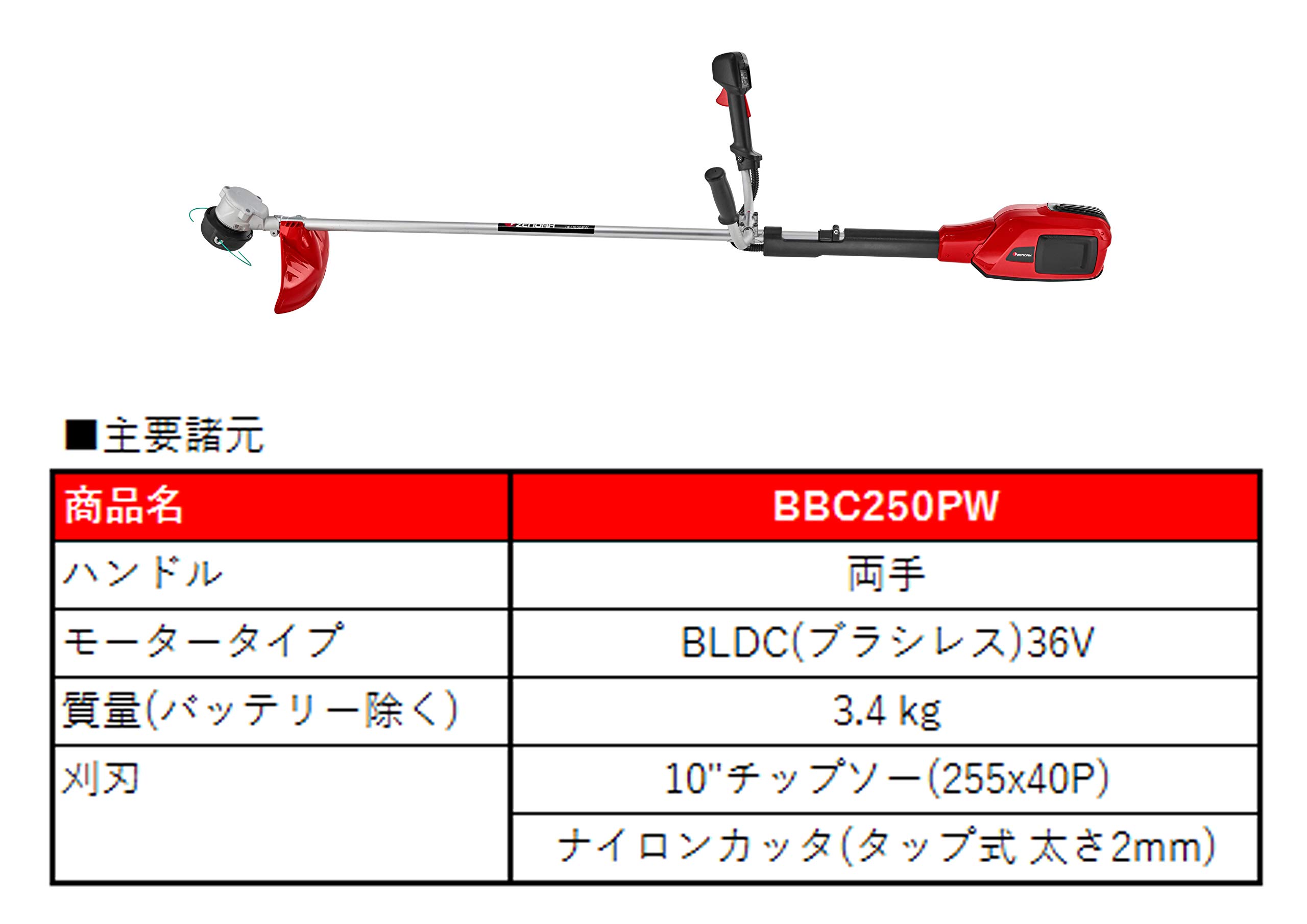 ハスクバーナ ゼノア 草刈機 バッテリー式 BBC250PW 36v 新品刃付 ハスクバーナ ゼノア 草刈機 充電式 バッテリー 36V 両手