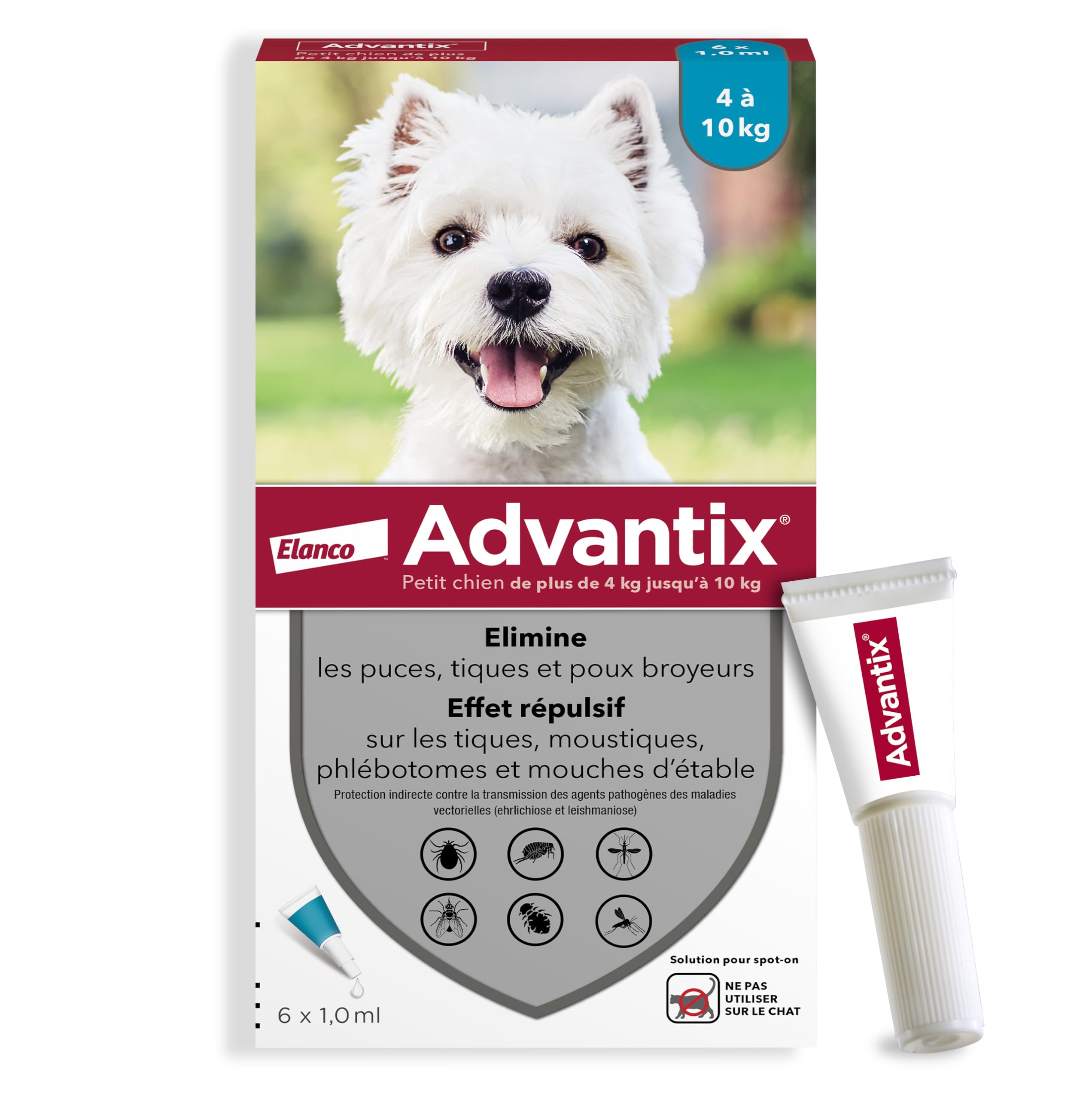 ADVANTIX Small Dog - Flea and Tick Resistant - 4-10kg - 6 Pipettes