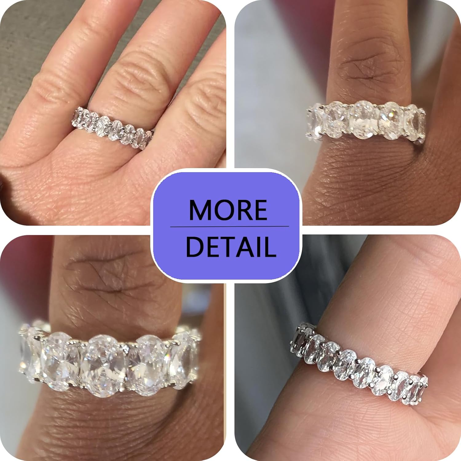 Full Eternity Ring for Women 925 Sterling Silve Wedding Band Round/Oval/Emerald Cut Anniversary Engagement Stackable Rings Size 5-10