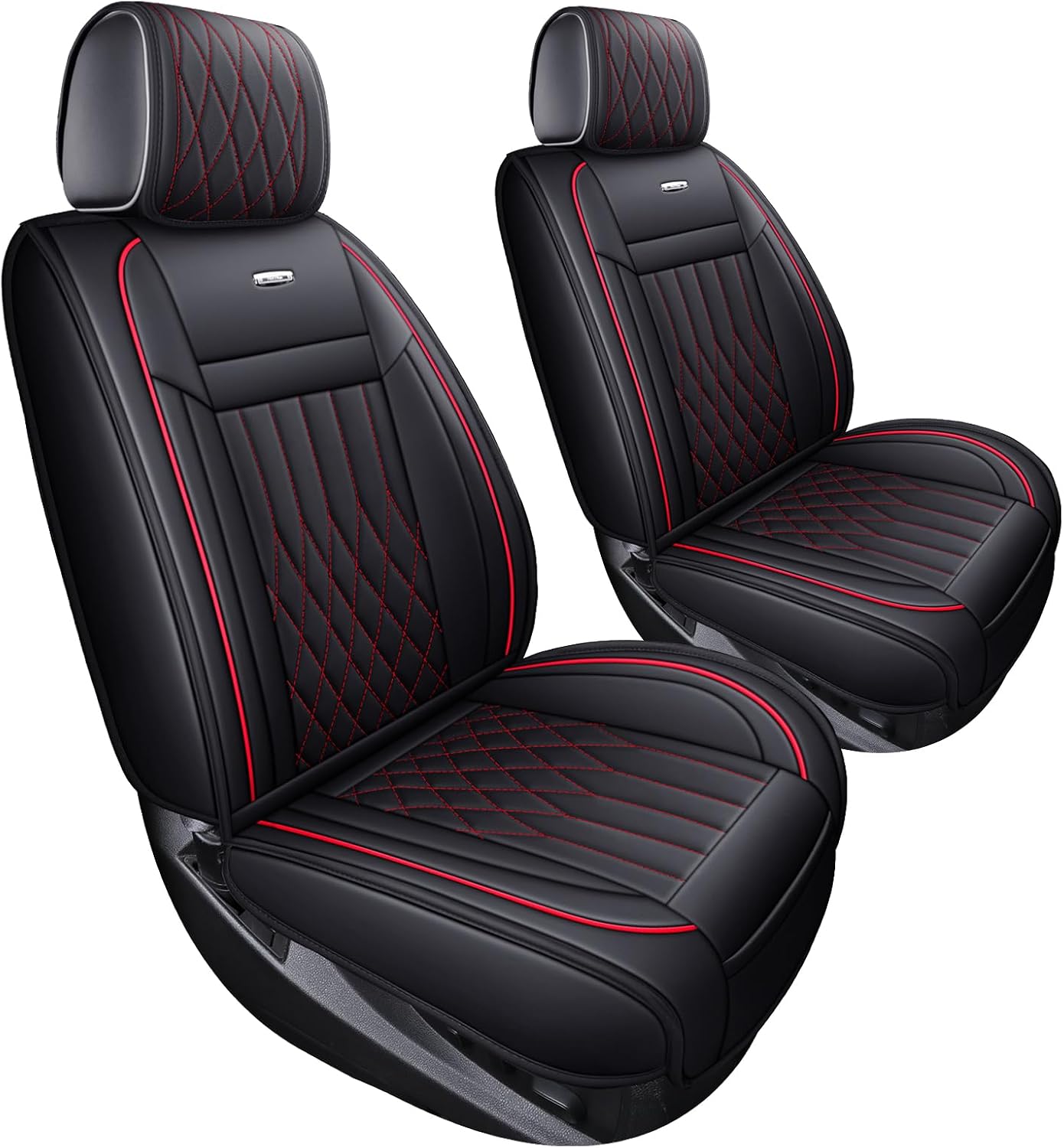 Aierxuan 2Pcs Front Chevy Silverado GMC Sierra Car Seat Covers, Custom Fit 2007-2026 1500 2500 HD 3500 HD Crew, Double, Extended Cab or Pickup Truck, with Waterproof Faux Leather (Black and Red)