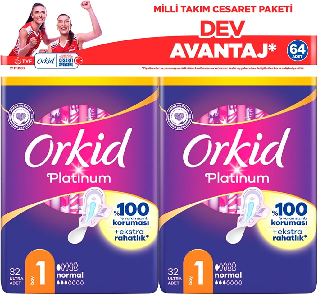 Orkid Platinum Normal 64'lü Cesaret Paketi Dev Avantaj Hijyenik Ped (Boy 1)