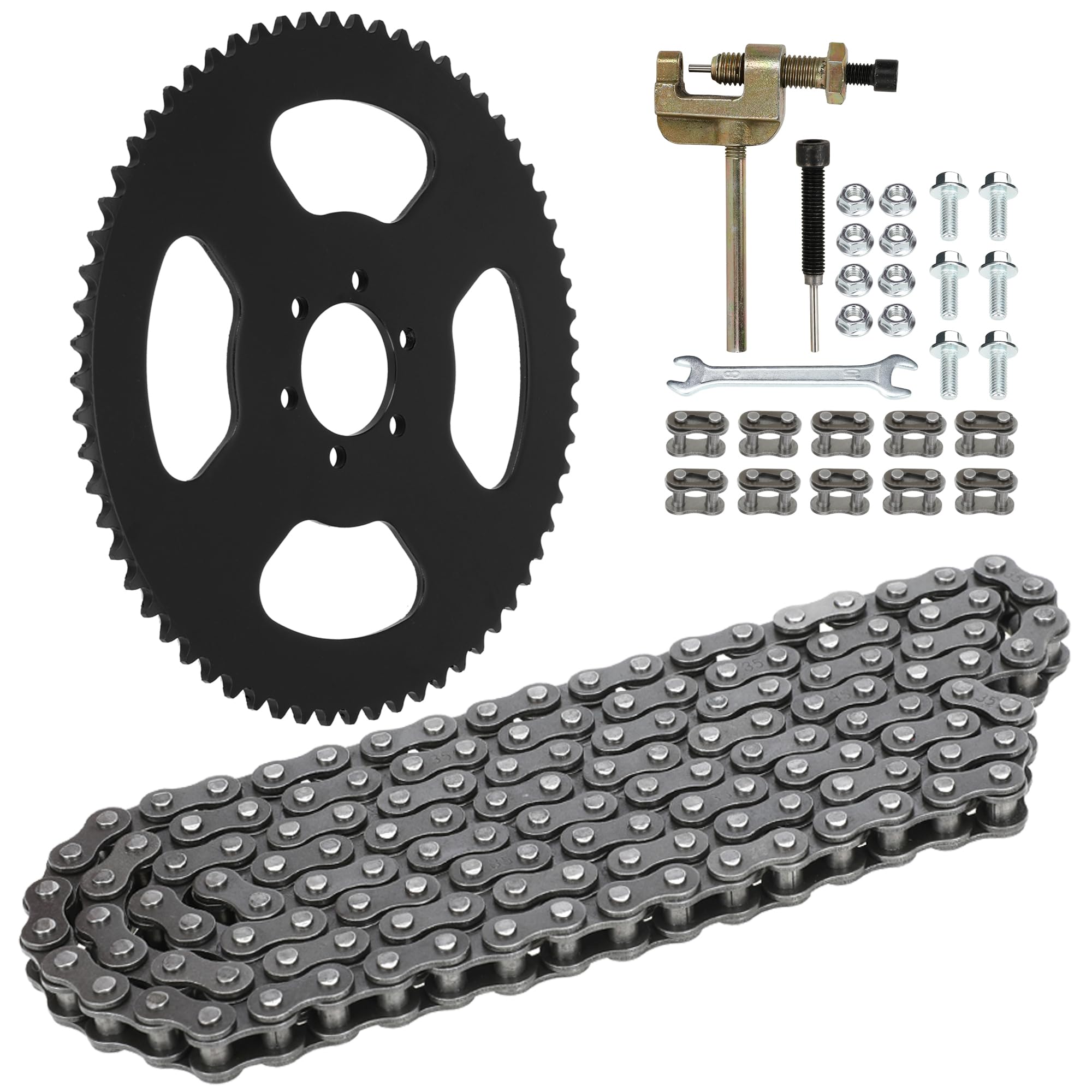 CILOYU 35 Chain 140 Links + Mini Bike Rear Sprocket 65 Teeth for Coleman CT100U Trail CC100X Baja Doodle Bug Blitz Dirt Bug Racer DB30 Predator 79cc 97cc 98cc 100cc Mini Bike Go Kart Powersports Part