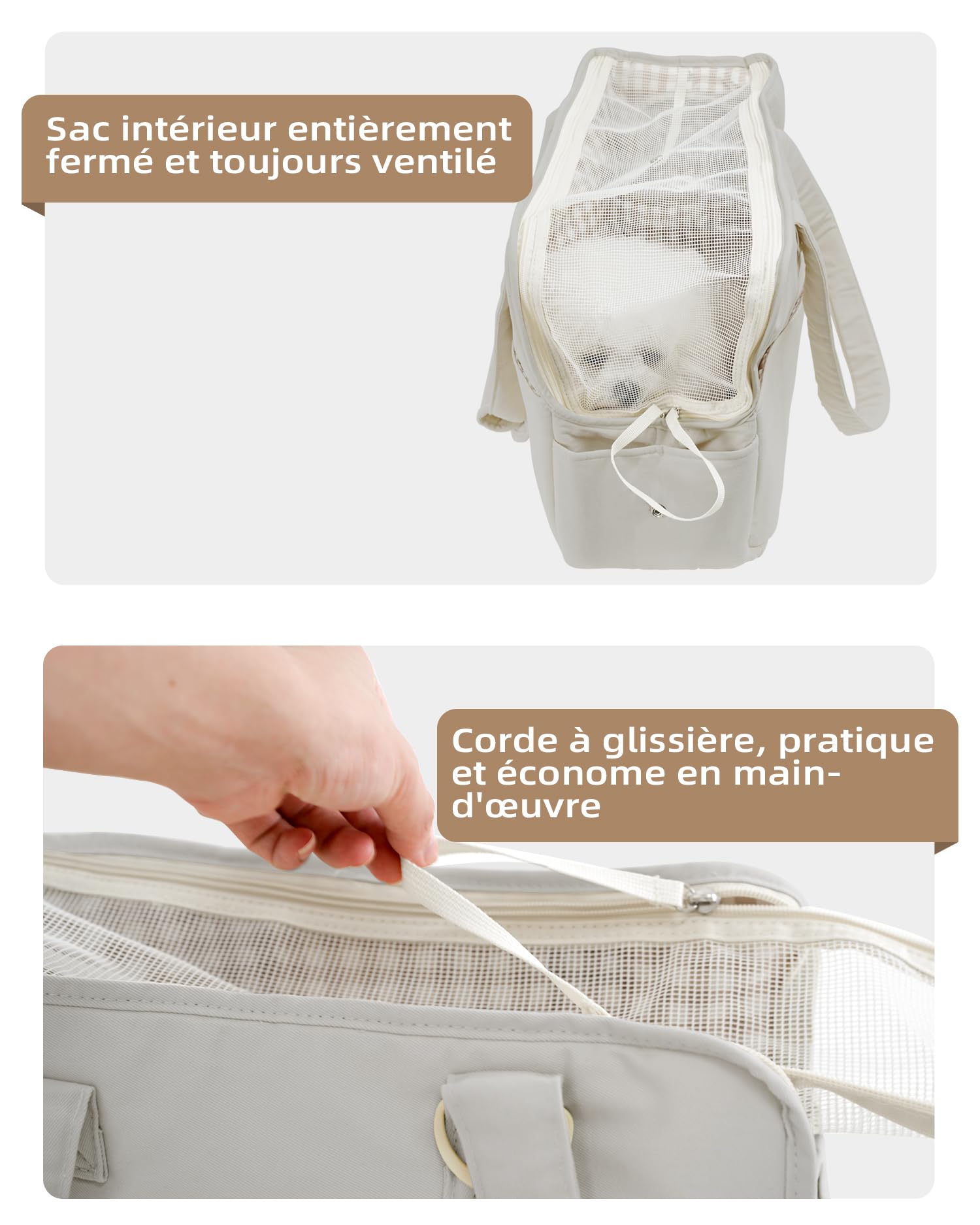 ONECUTE Sac de Transport pour Chat Chien Respirant et Pliable Sac de Voyage Sac à Main Chien pour Petit Animaux Capacité de Charge Jusqu'à 7.5 kg (Medium, Grey)