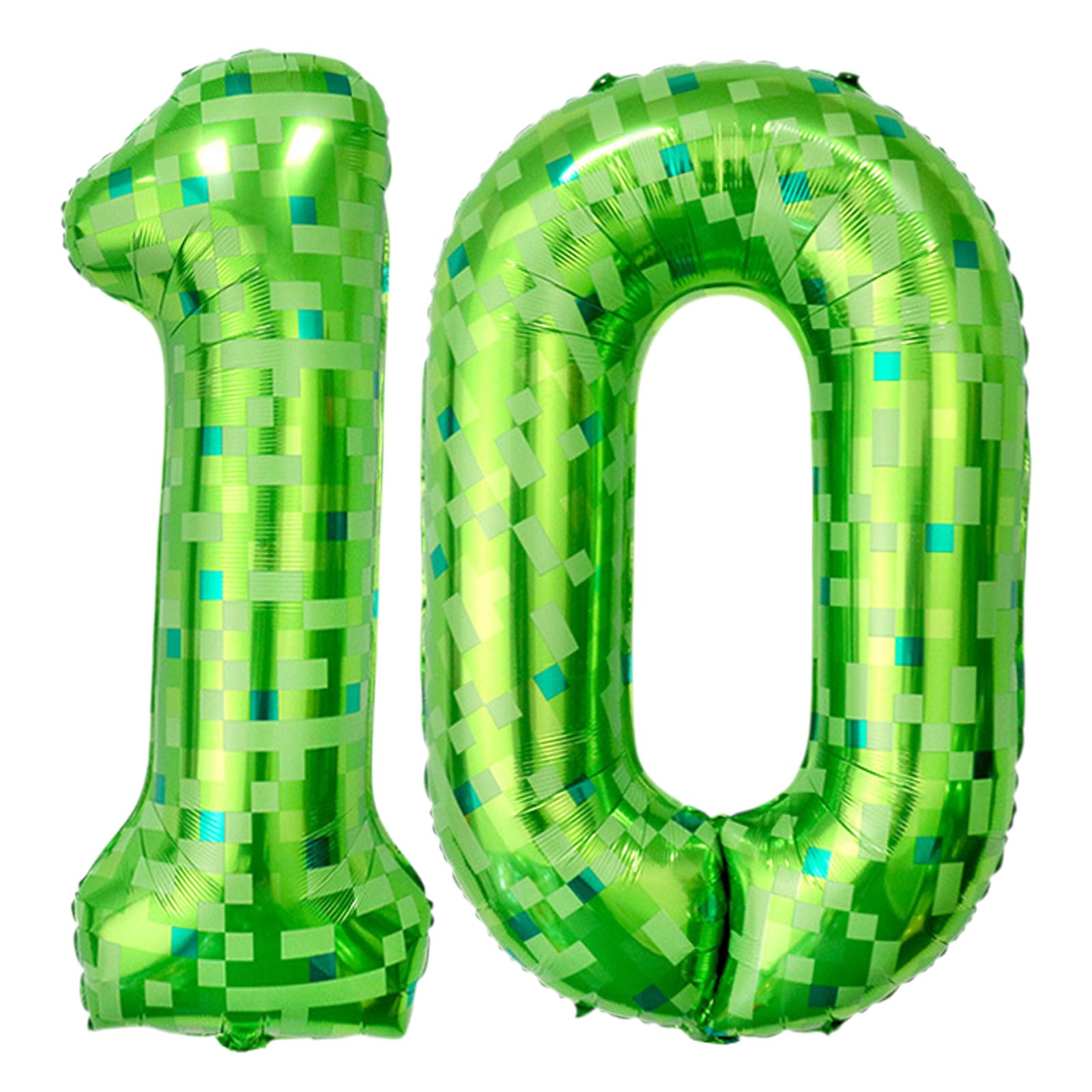 Number Balloons 40 Inch, Green Pixel 10 Number Balloons, 10 Year Old Birthday Decorations Supplies, Large Mylar Pixel Helium Balloon, Suitable for a 10st Video Game Golf Birthday Foil Numberballoons