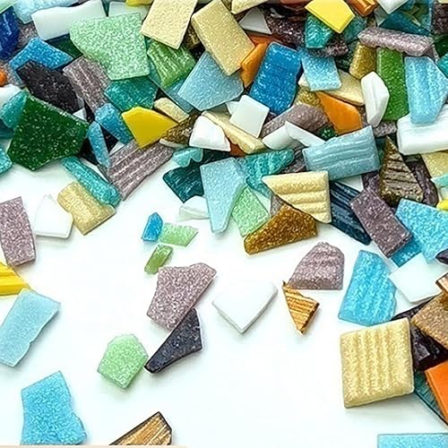 Miniatura 2 de ZWCT Azulejo de mosaico de vidrio fundido térmico sin arena de cuarzo irregular de 7.05 oz de alta transparencia para manualidades, baño, cocina,