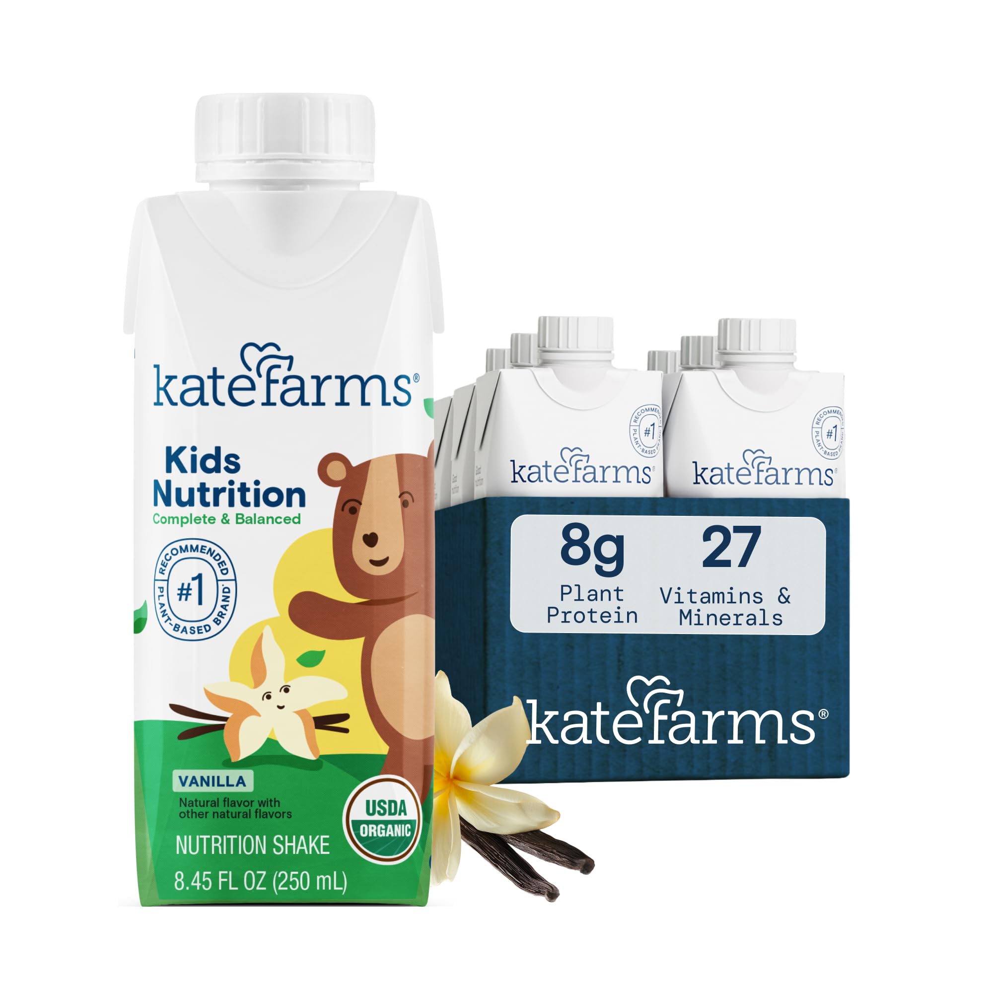 KATE FARMS Kids Nutrition Shake, Vanilla, 8g Protein, 6 Pack
