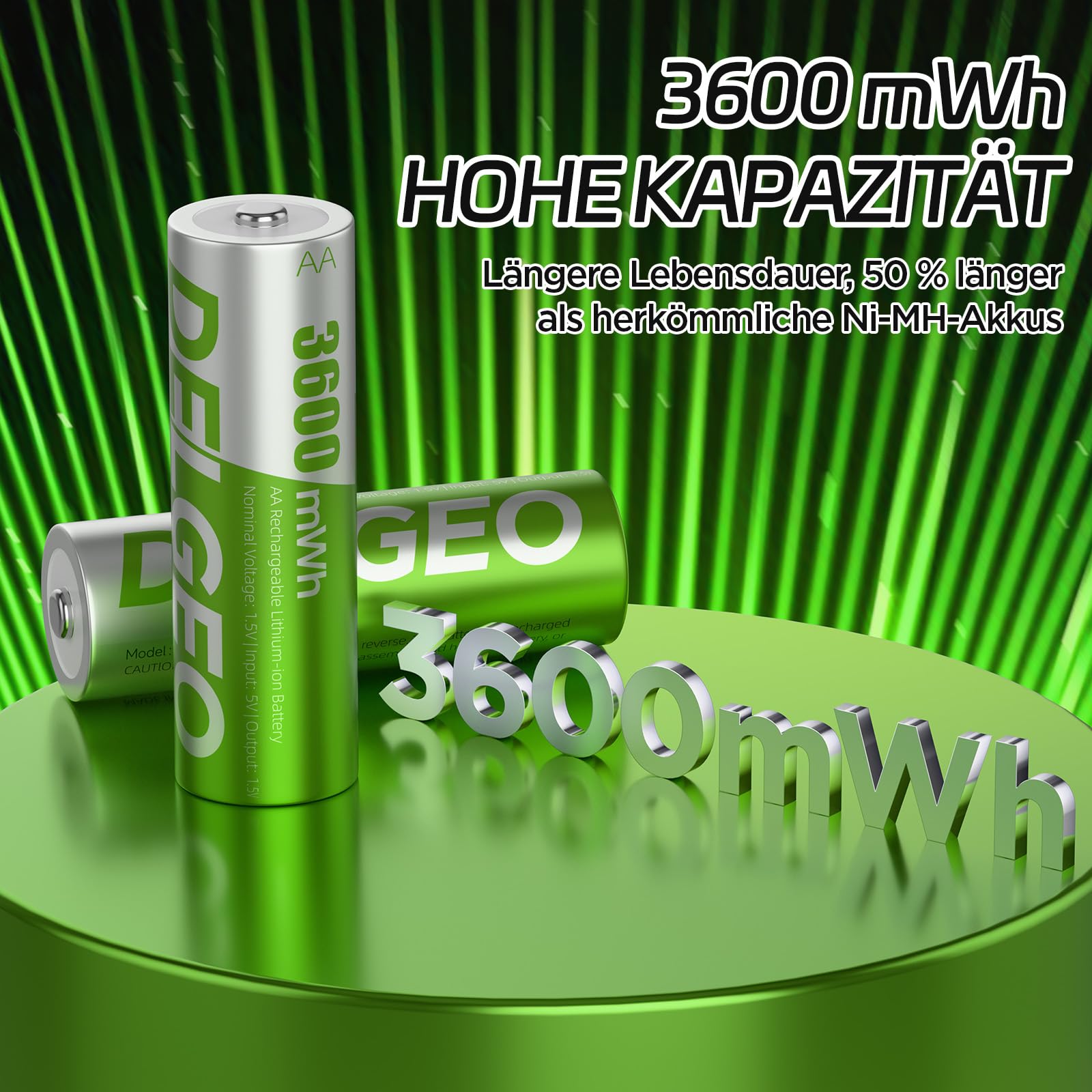 Batterie Ricaricabili AA al Litio 8 Pezzi 3600mWh 1,5V Lunga Durata