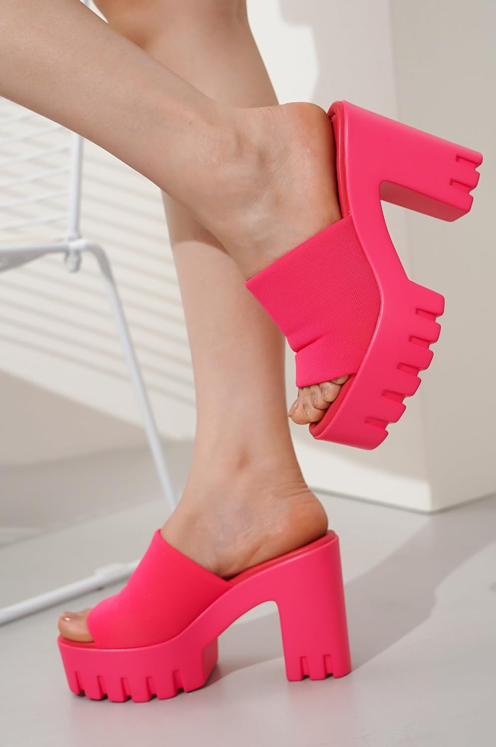 Cape Robbin Women's Chunky Platform Sandals Block Heel - Slip On Elastic Band Dressy Shoes Round Toe Comfort Soles (Echoya) - Image 7