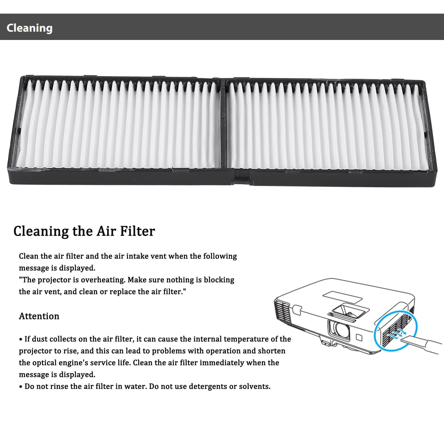 Beamer Luftfilter für Epson ELPAF41 EB-2250U EB-1930 EB-1935 EB-1940W EB-1945W 1950 1955 1960 1965 1970W EB-1975W 1980WU 1985WU EB-2040 2140W 2055 2065 2155W 2165W 2245U 2255U 2265U Projektor