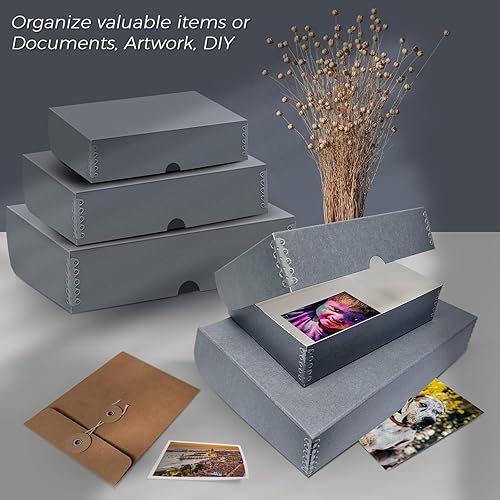 Miniatura 7 de Lineco, Caja de almacenamiento tipo folio archival de 11 x 17 pulgadas, 3 pulgadas de profundidad, sin ácidos con caja de preservación de bordes de