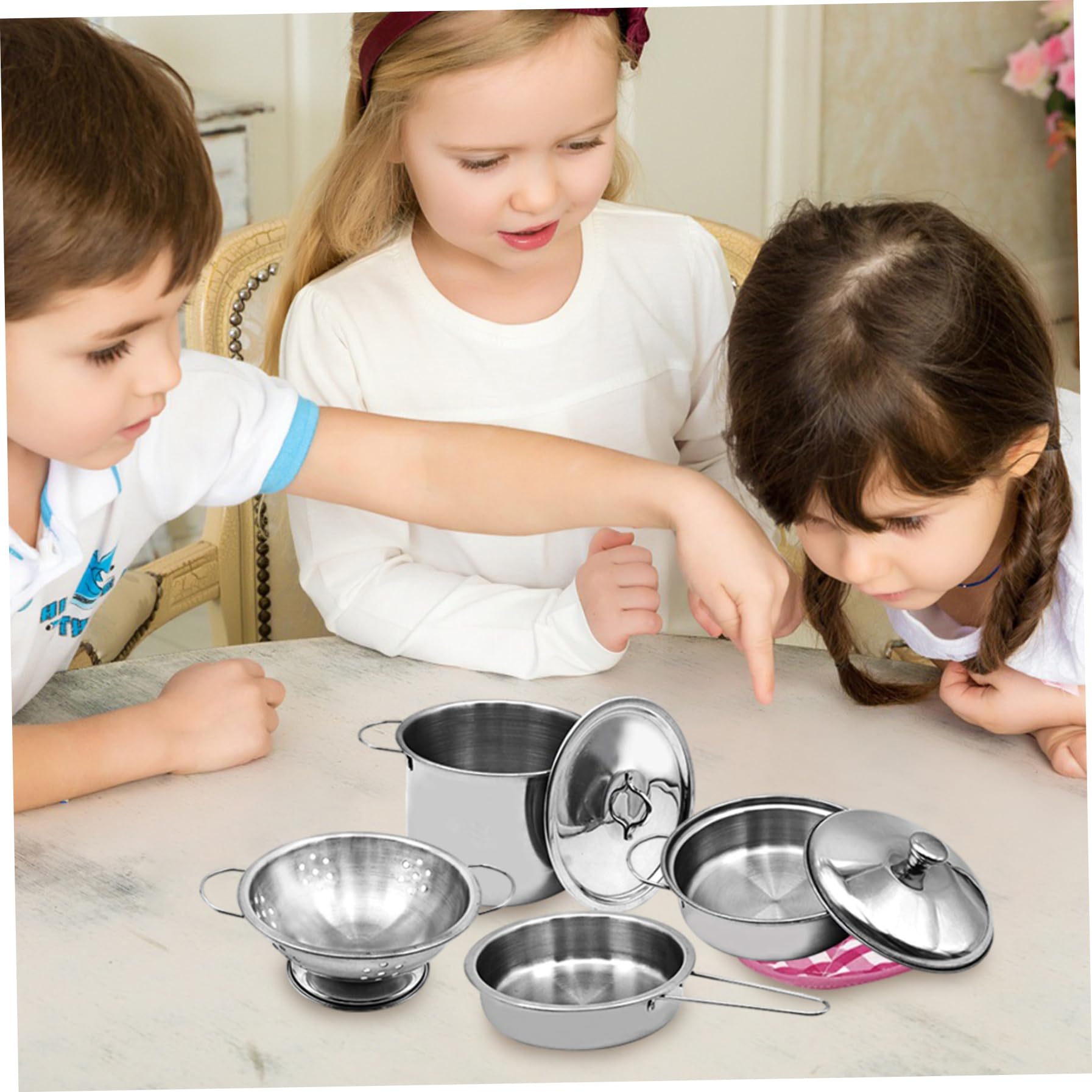 Set di pentole e padelle da gioco in acciaio inossidabile 12 pezzi/set – Fingi utensili da cucina con custodia per bambini