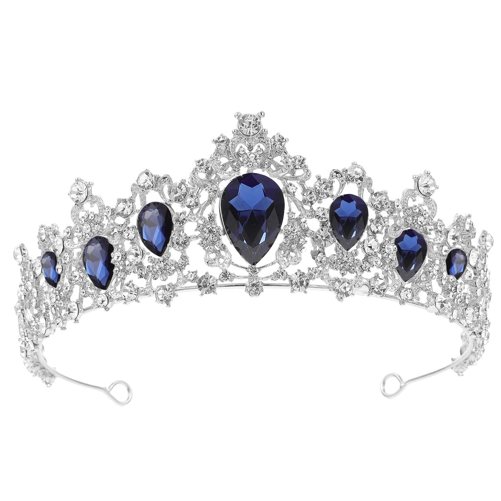 Tiara de fiesta barroca con gemas azules y cristal de alta pureza visual 8
