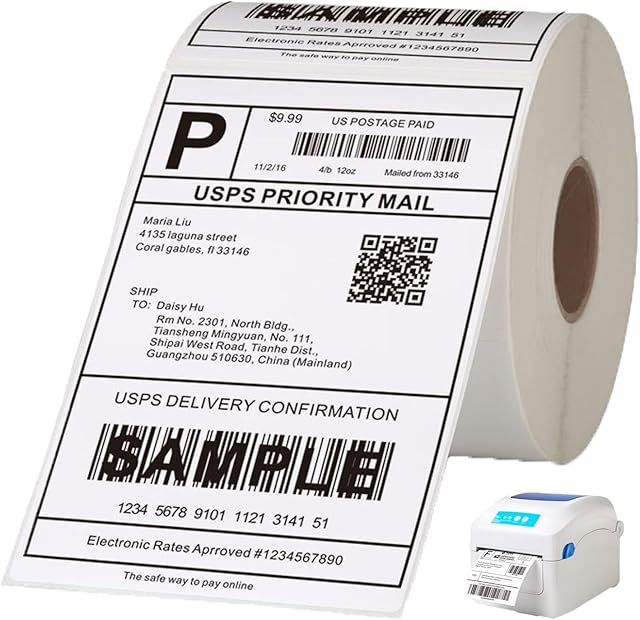 Thermal Labels 4x6 Roll Shipping Labels for Thermal Label Printer Most Thermal Printers Permanent Adhesive Labels Address Mailing Postage Shipping Labelling Thermal Label Printer Paper Roll 500/Roll