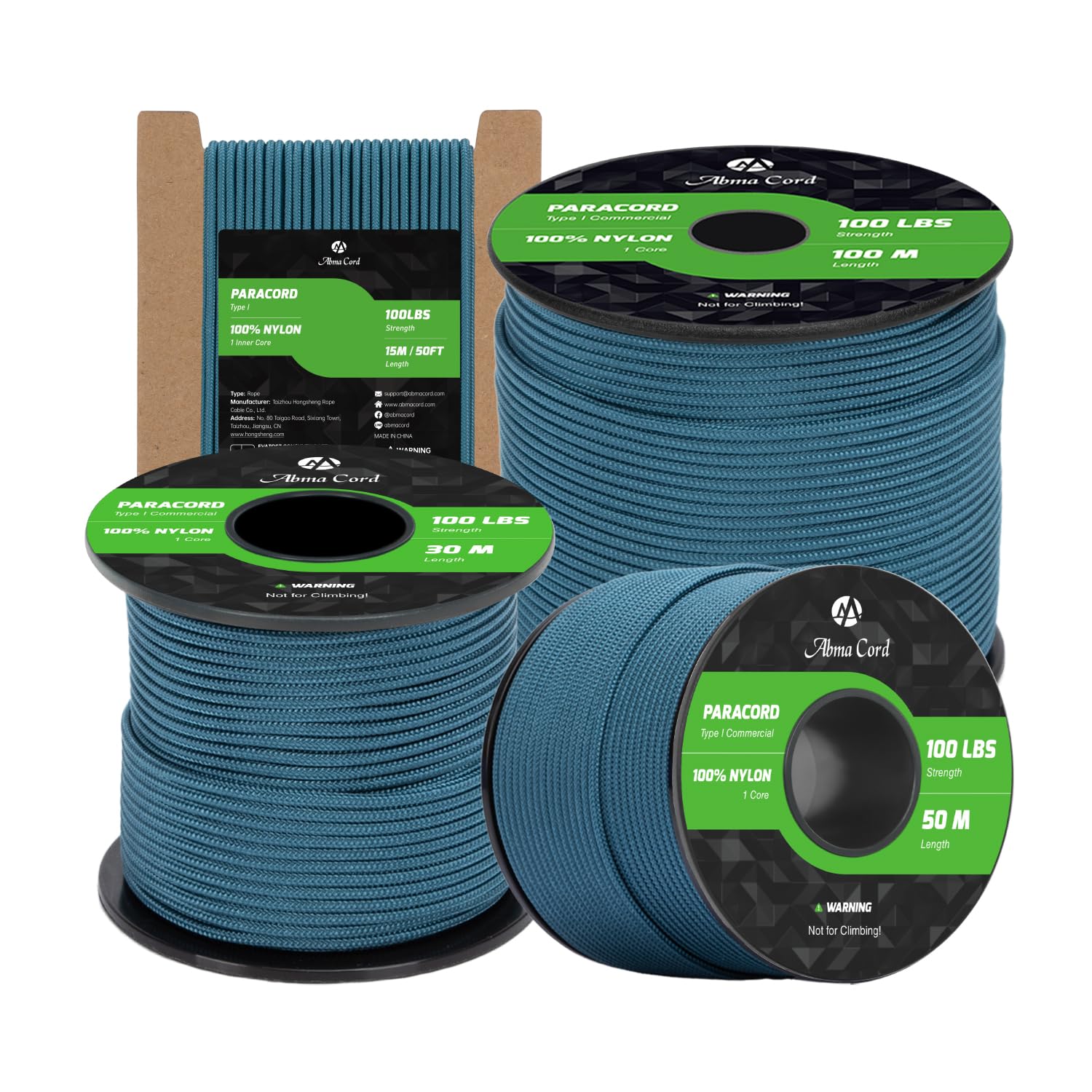 Abma Cord Paracorde 2mm Corde 15m 100% Nylon 1 Brin Type I Corde de Survie, Corde Extérieure - Max. 45 kg - Sarcelle