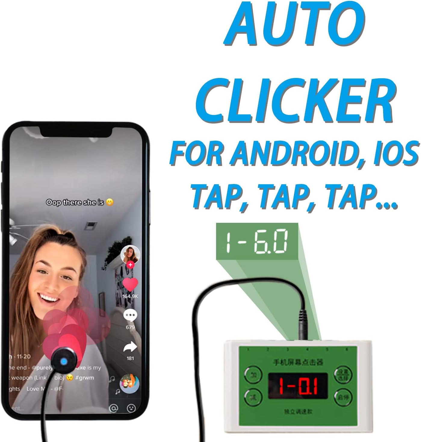 Adjustable Independent Speed Physical Auto Clicker on Different Ports: Auto Clicker for iPhone iPad, Screen Device Tap for Android IOS， Simulated Finger Clicking, Suitable for Games, Reward Tasks（D5）