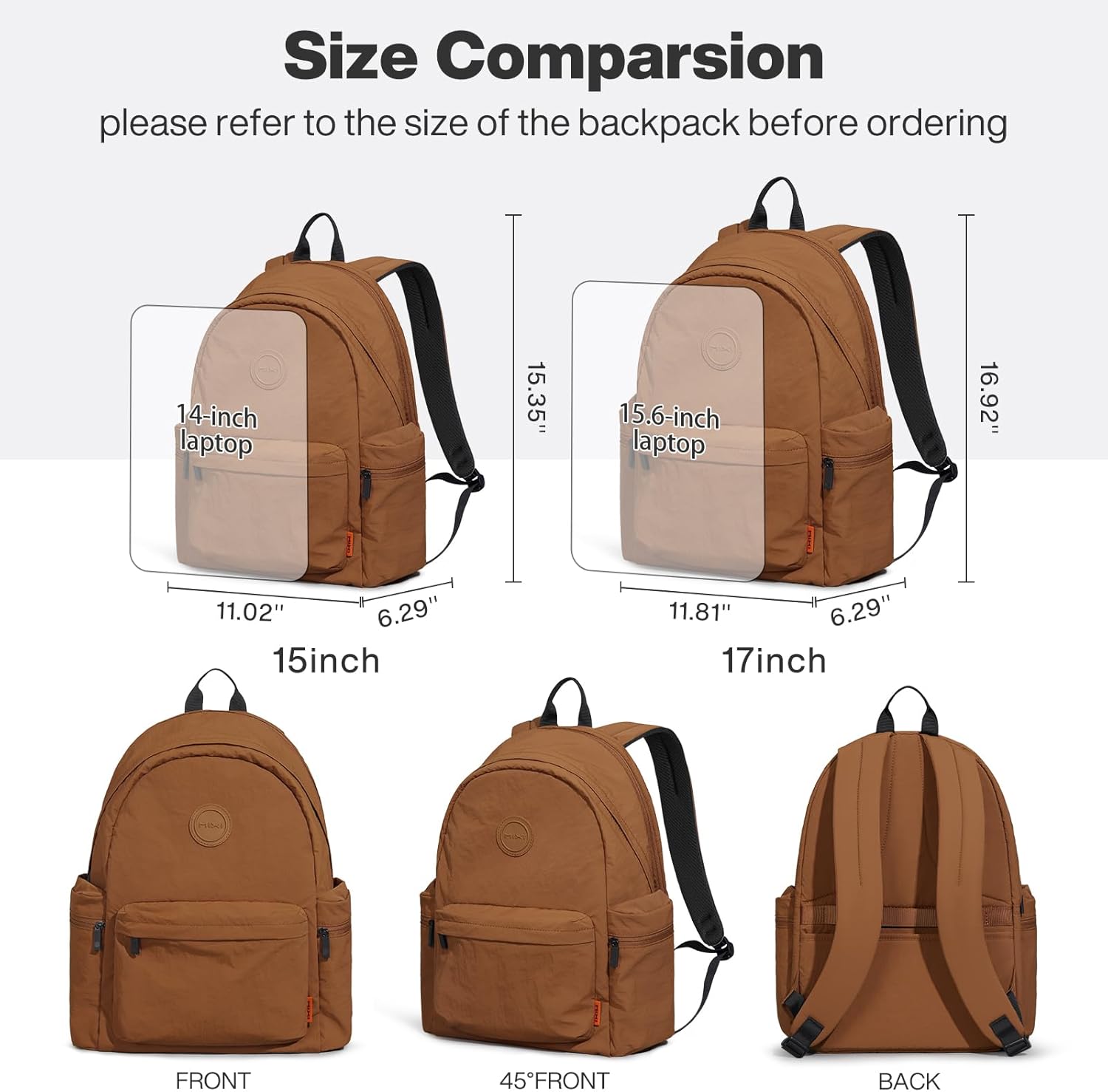 mixi Outdoor Lightweight Backpack Casual Carry On Laptop Backpack Travel Bookbag for Women Men, Water Resistant Durable Hiking Bag for Camping Weekender Sports College Work, 17 Inch, Brown - Image 8