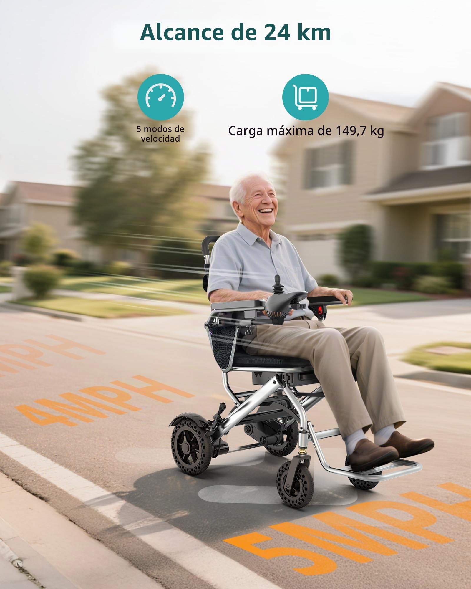 Sillas de Ruedas Eléctricas Ligeras de 15 KG para Adultos — Soporta hasta 150 KG, Autonomía de 24 KM y Apta para Viajes en Avión — Motor de 360 W para Uso en el Hogar, Exteriores y Viajes, Plata