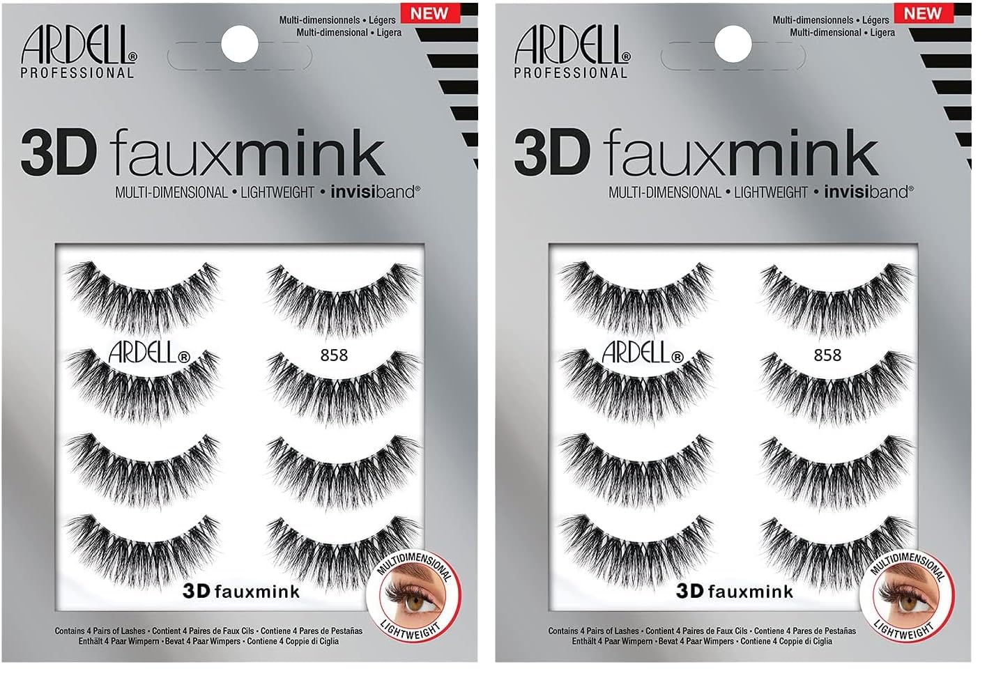Ardell 3D Faux Mink Lashes 858 - Lightweight False Eyelashes with Invisiband Reusable Strip Lashes 4 Pairs Pack