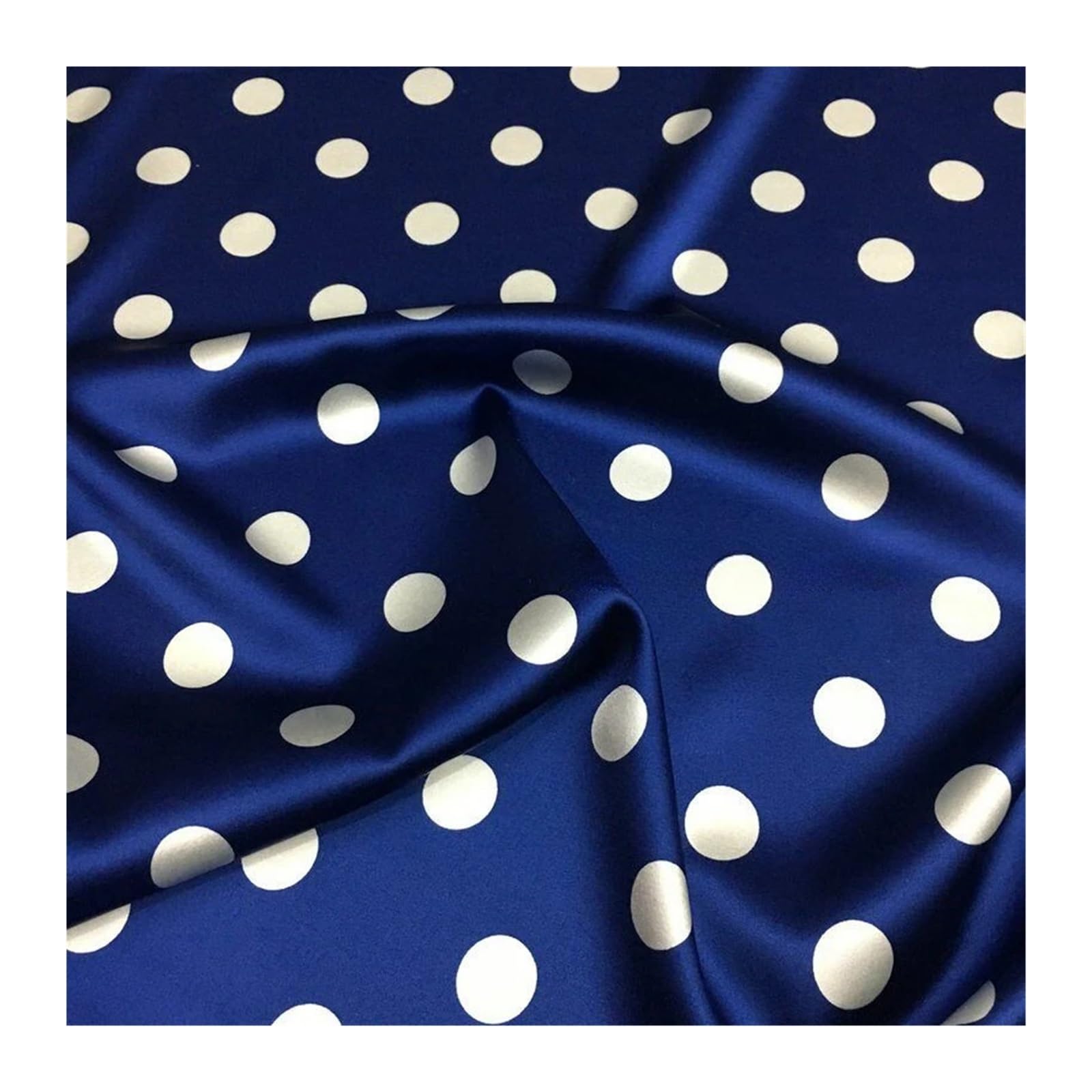 Blue Polka Dot Stretch Silk Satin Fabric 50cm