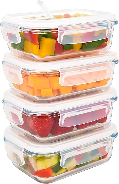 LG Luxury & Grace 4 Pack Glass Container 360 ml. Airtight & Wave Steam Hole. Food Storage Container. Microwave, Oven, Dishwasher and Freezer Safe. BPA Free.