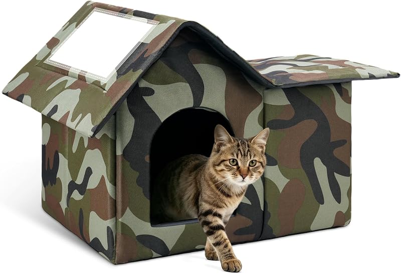 Casa para Gatos WHDPETS Dobrável com Tecido Oxford Impermeável, Porta Lateral e Colchonete Removível – WH-CH-02