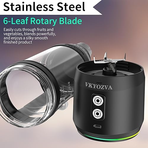 Miniatura 4 de Licuadora portátil inalámbrica de 24 onzas, 300 W, licuadora individual pequeña para batidos y licuados de frutas, recargable por USB-C de 6000 mAh,