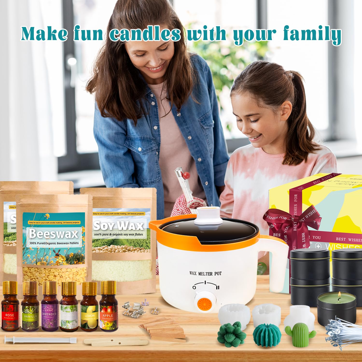 Ksedcon Kit Completo para Hacer Velas Aromáticas Incluye Cera de Soja, Cera de Abeja, Frascos, Moldes de Cactus ¡Regalo Perfecto DIY!