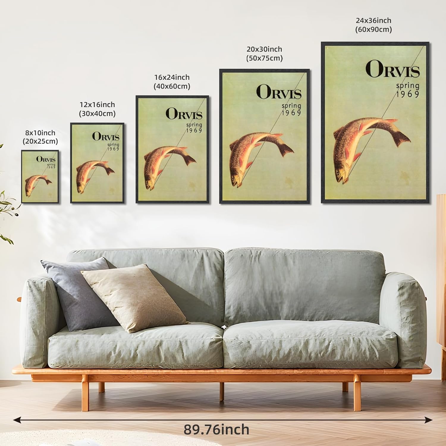 Trout Fly Fishing Wall Art Canvas Print Black Framed Vintage Poster Retro Angler Painting Artwork Rustic Outdoor Sports Picture Decor for Cabin Living Room Office Home Fisherman Gift For Dad 12x16inch