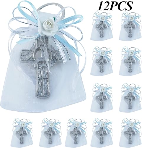 Miniatura 9 de WE Llavero de primera comunión para niño (12 piezas) con bolsas de organza decoradas, recuerdos de Primera Comunion