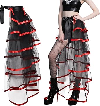 Victorian Steampunk Bustle Skirt Layered Tie on Belt Tulle Tutu Overskirt for Women