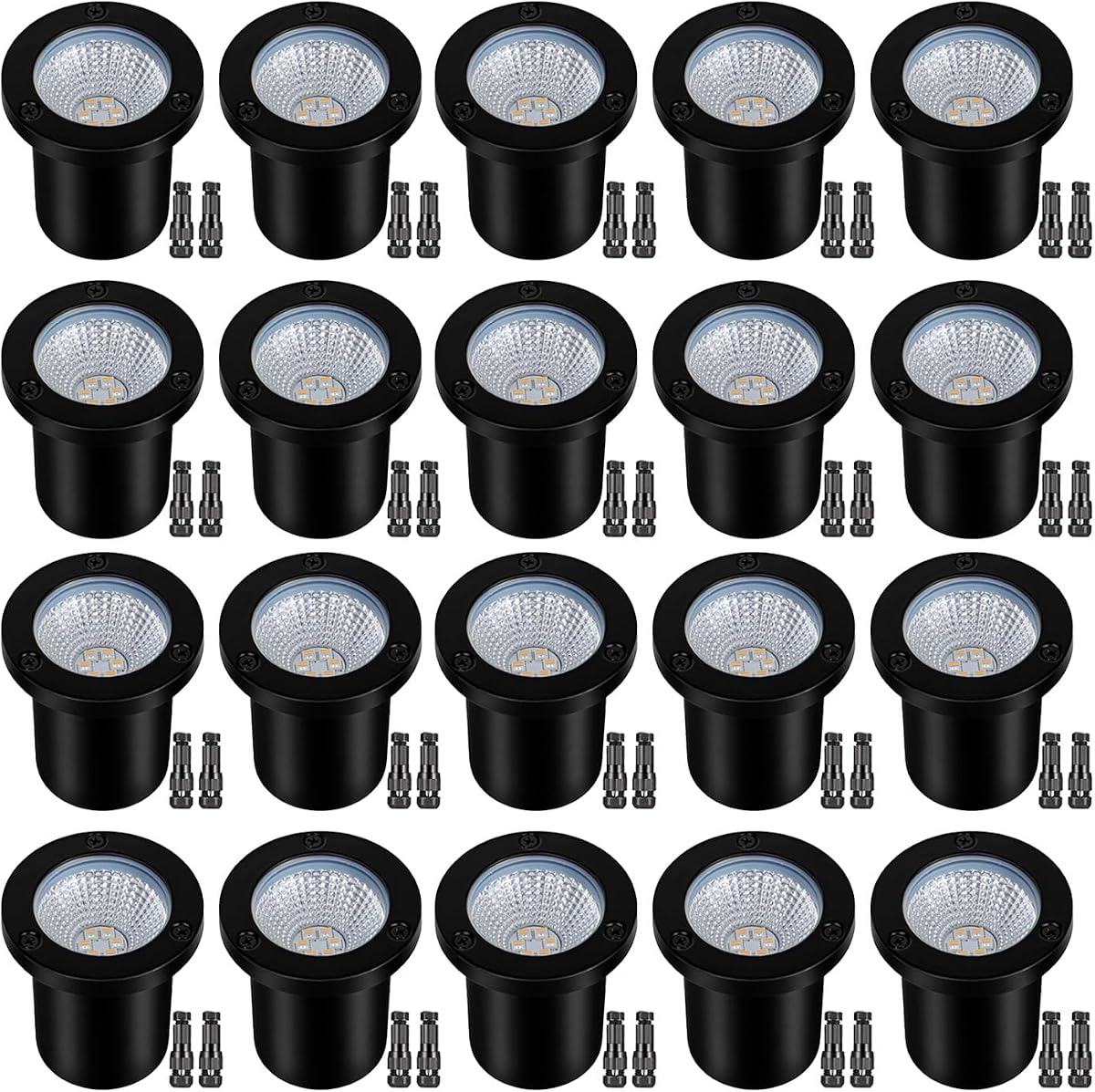 Low Voltage Landscape Lights Well Lights Landscape LED in Ground Light IP67 Waterproof Outdoor Landscape Lighting with Connectors for Pathway Garden Yard Fence Deck (Warm White 3000K)