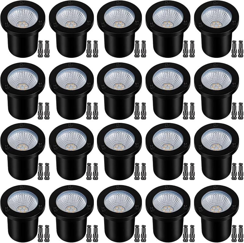 Low Voltage Landscape Lights Well Lights Landscape LED in Ground Light IP67 Waterproof Outdoor Landscape Lighting with Connectors for Pathway Garden Yard Fence Deck (Warm White 3000K)