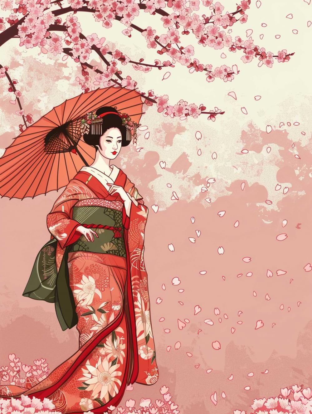 RKFLGEW Diy Kreuzstich-Perlen-Stickset，Anime-Kimono-Mädchen，Perlen-Stickset，Perlen-Kreuzstich，Perlenmuster，Diy-Wandbehang，3D-Perlenset 40x50cm