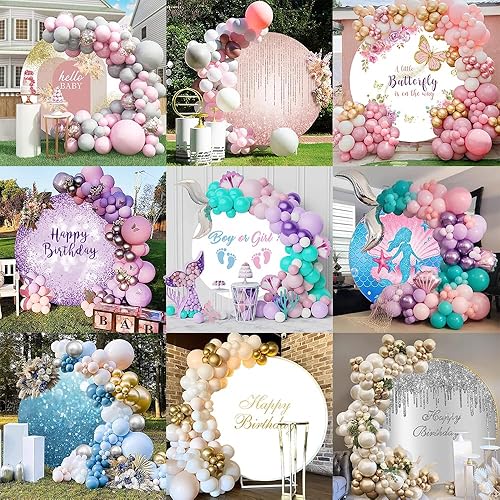 Miniatura 5 de OERJU Telón de fondo redondo de poliéster de 5 x 5 pies para fotografía de cumpleaños, decoración de fiesta de cumpleaños, decoración de cabina de