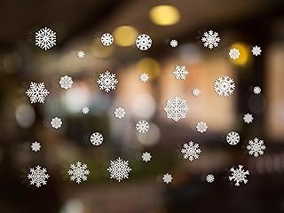 QuoteMyWall 8 Sheet White Snowflakes Christmas Window Stickers Decals Removable Xmas Chrimbo Decorartions Reuseable 66 Pack (Christmas Snowflakes)
