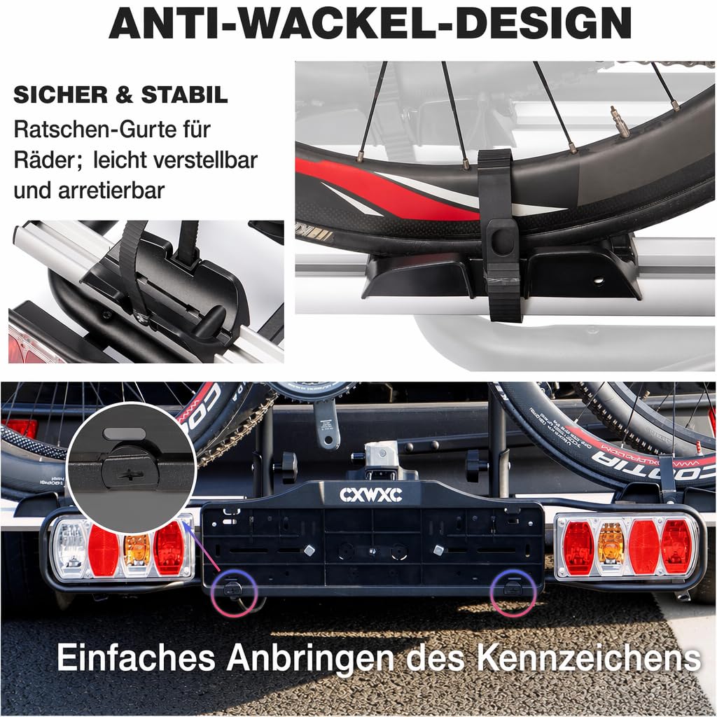 Fahrradträger für Anhängerkupplung 2 Fahrräder e-Bike 60kg,Auto Fahrradträger Anhängerkupplung mit Rücklicht und Kennzeichenhalter, Abschließbar,Kupplungsträger für Ebike (Fahrradträger)