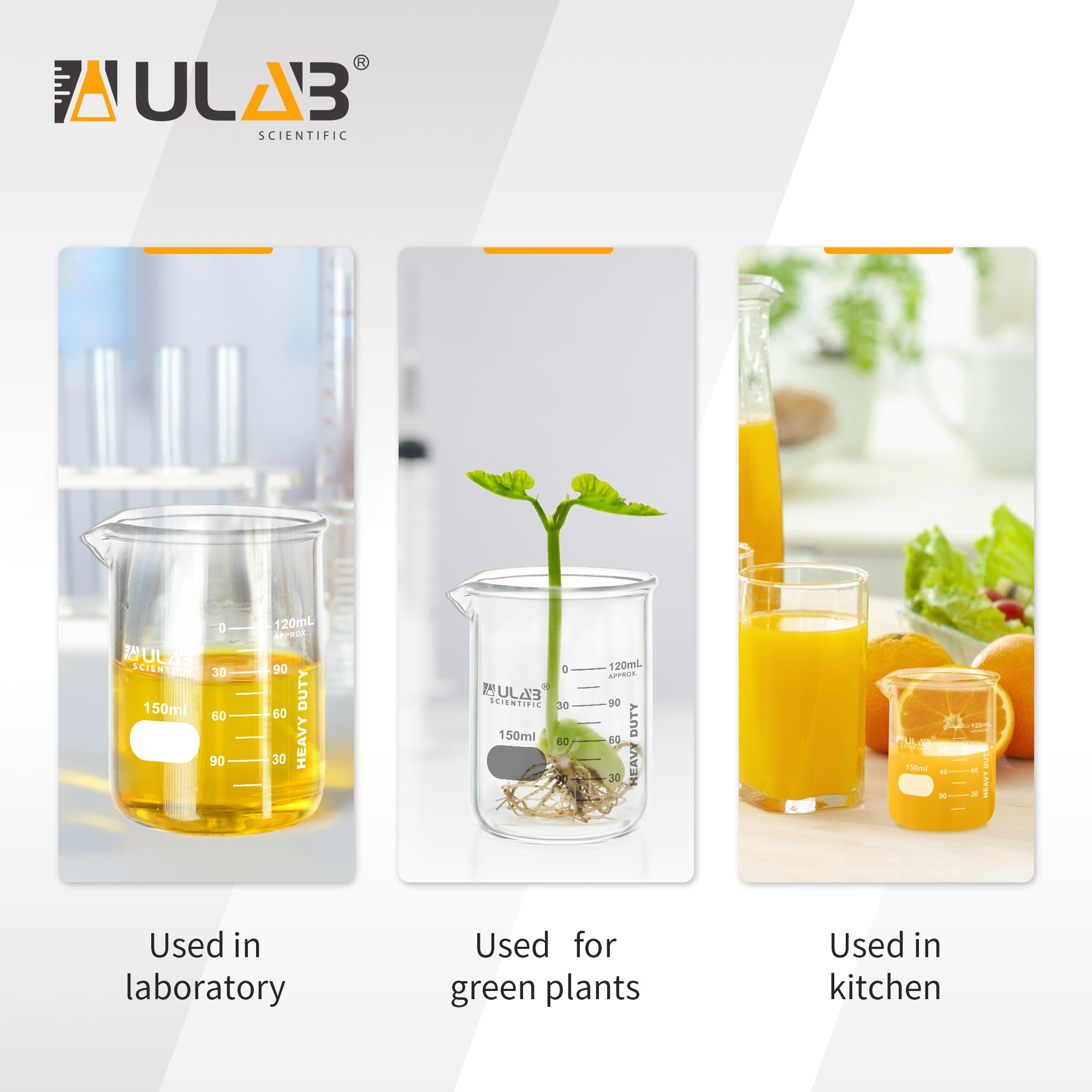 Ulab Glasbecher, strapazierfähig, mit doppelter Skala bedruckter Skala, Vol.4000 ml, UBG1067