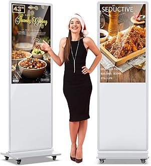 QIXZOCV 43 Inch Digital Signage Touchscreen Kiosk LCD Screen Indoor Floor Standing Advertising Display Totem Interactive Display Poster Android System with Auto Media Player-White