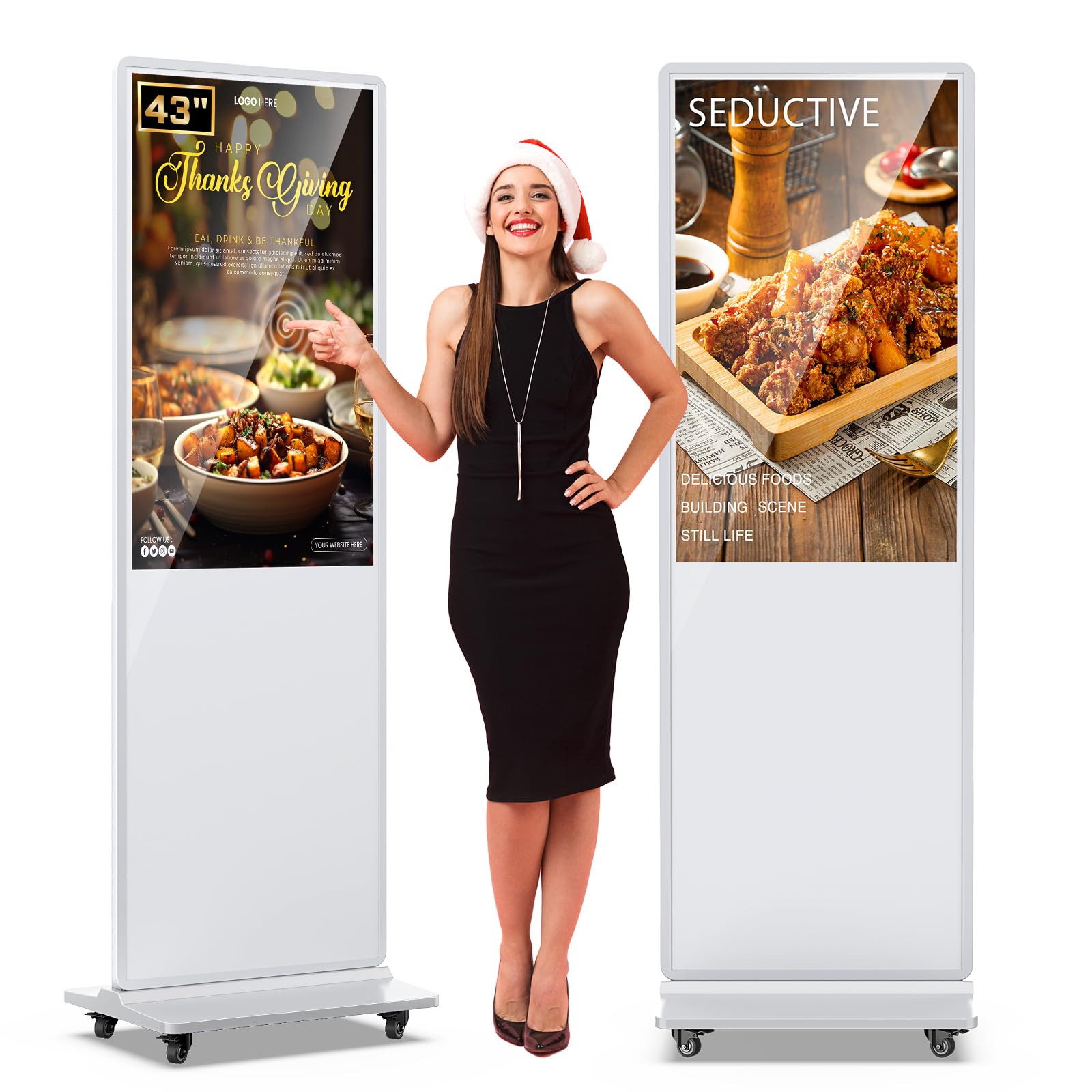 MWE 43 Inch Digital Signage Touchscreen Kiosk LCD Screen Indoor Floor Standing Advertising Display Totem Interactive Display Poster Android System with Auto Media Player-White