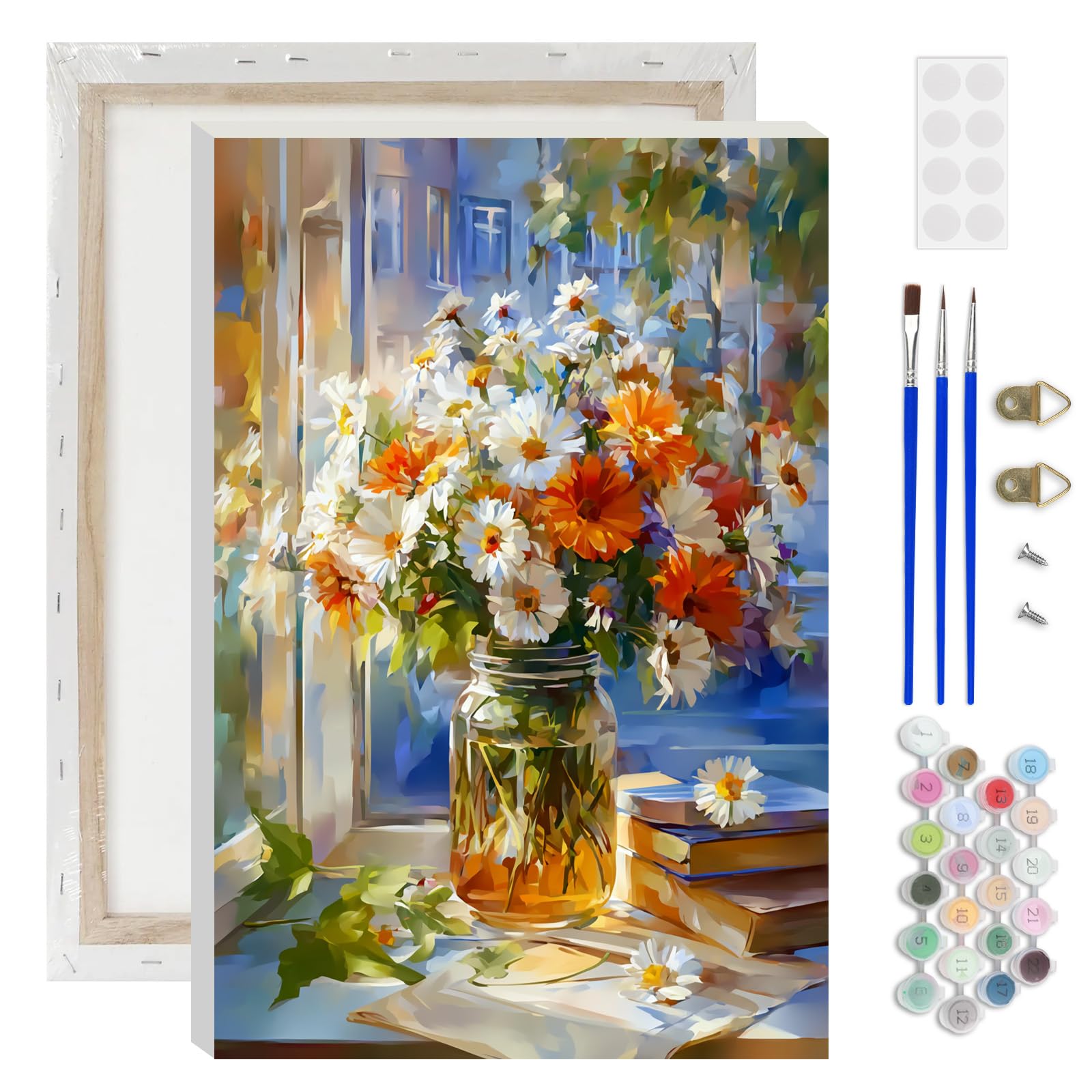 AIRDEA Daisy Bouquet Paint by Numbers for Adults, Sunny Windowsill Painting by Numbers for Adults, DIY Acrylic Pigment Drawing Paintwork Arts and Crafts Painting Kit for Home Decor 8x12 inch (Framed)