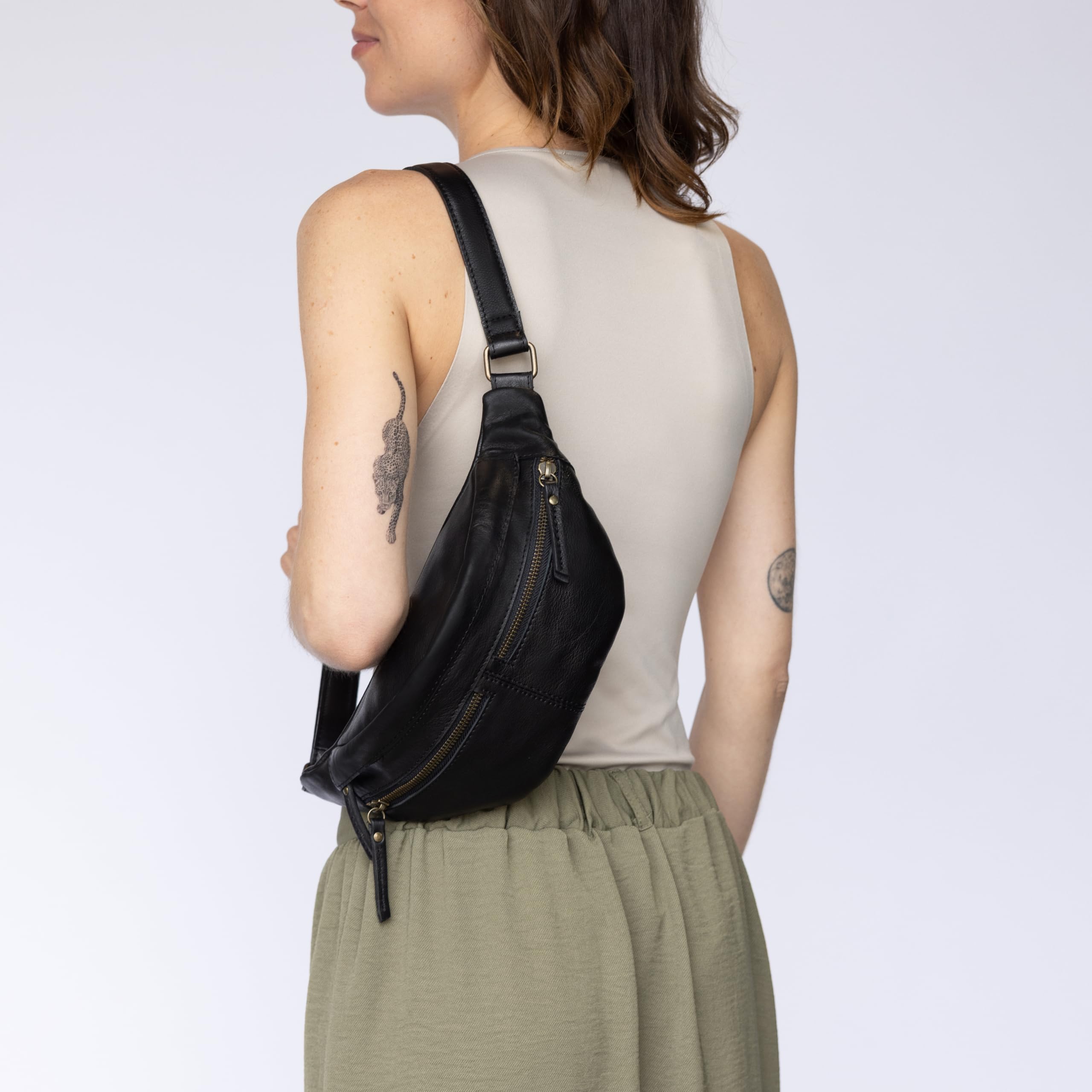 Gusti marsupio in pelle - Acton borsa a tracolla da donna e da uomo per festival borsa da cintura alla moda vintage nero pelle