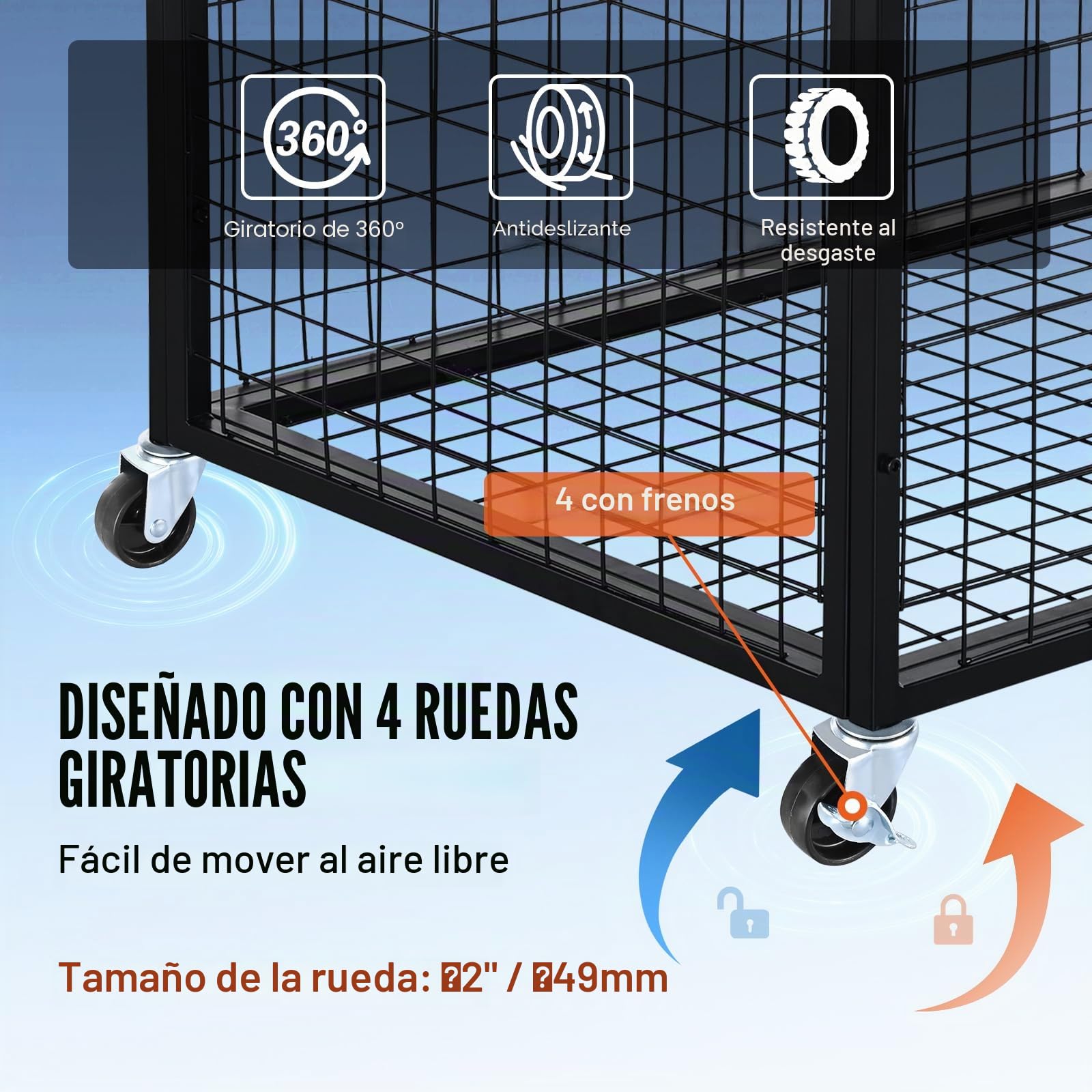 VEVOR Carro de Bolas con Cerradura 85x67,5x82,5 cm Jaula Móvil de Almacenamiento de Bolas con 4 Ruedas de Acero y Frenos Organizador para Equipo Deportivo Gimnasio Escuela Garaje Interior Exterior