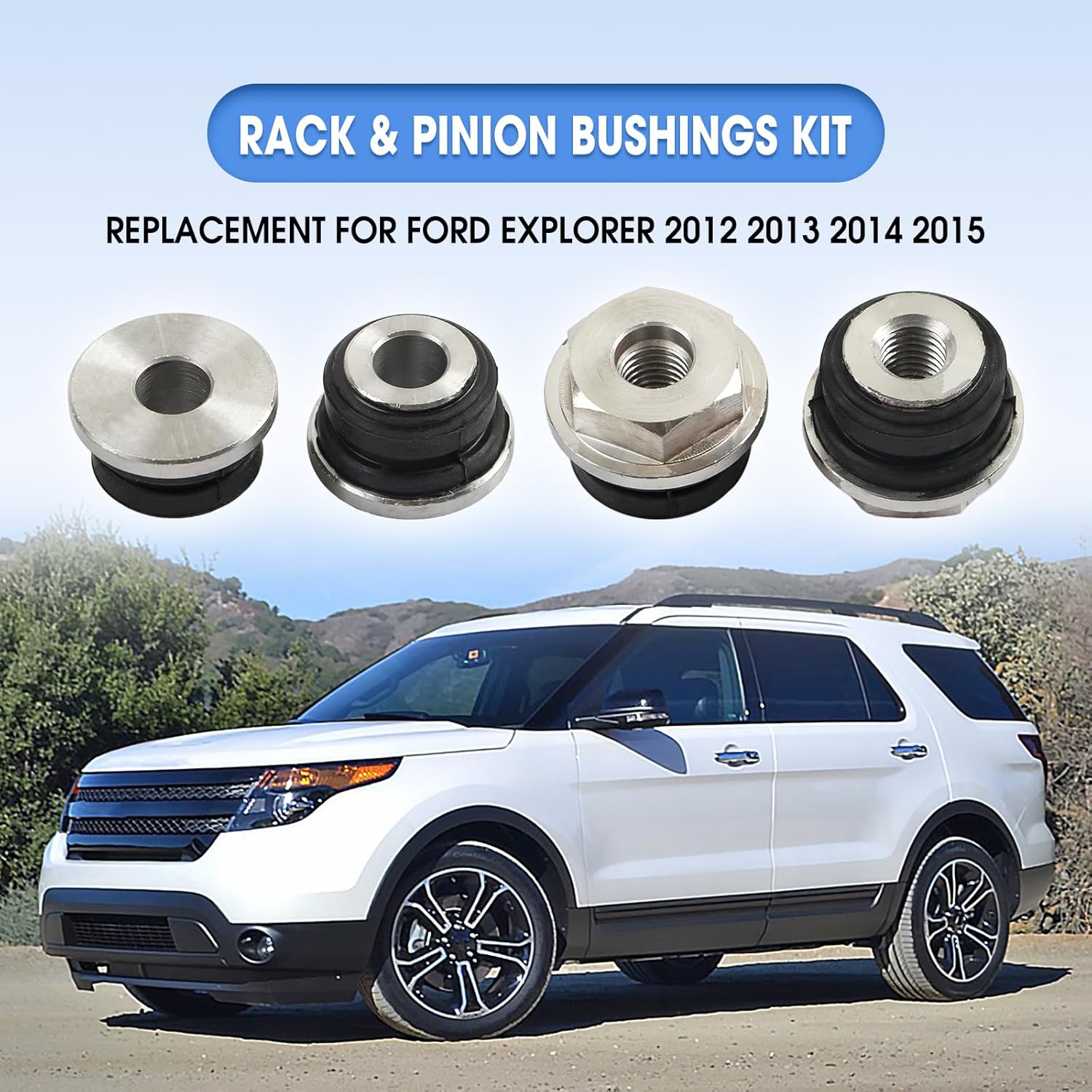 4 Pack Front Rack and Pinion Bushing Kit | Direct Replacement for Ford Explorer 2012-2015 | High-Strength Alloy Construction
